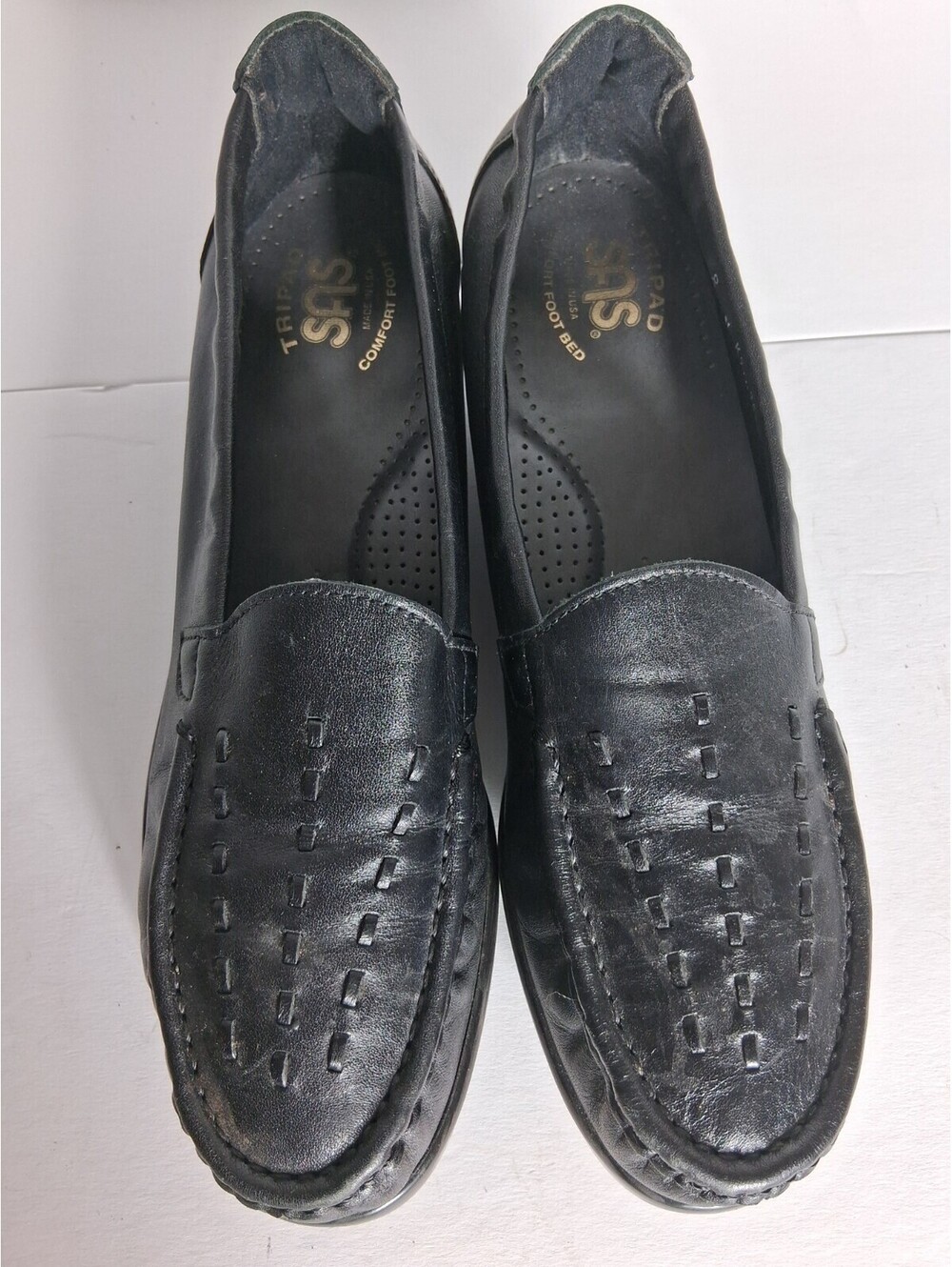 SAS Tripad Women's Woven Black Slip On  Low Wedge Comfort Foot Bed Shoes, 8N